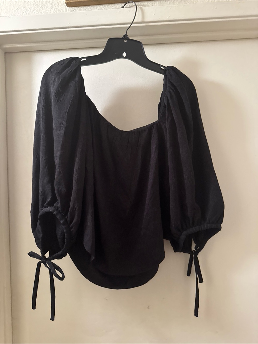 saint laurent black blouse floral print puff sleeves blouse top sz  34 usa 2
